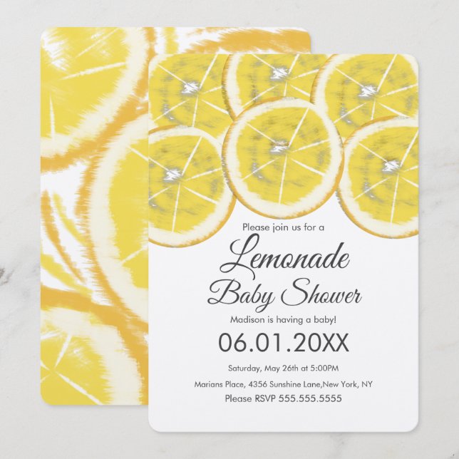 Invitación Resumen de Lemon Citrus Lemonade Baby Shower Kraft (Anverso / Reverso)