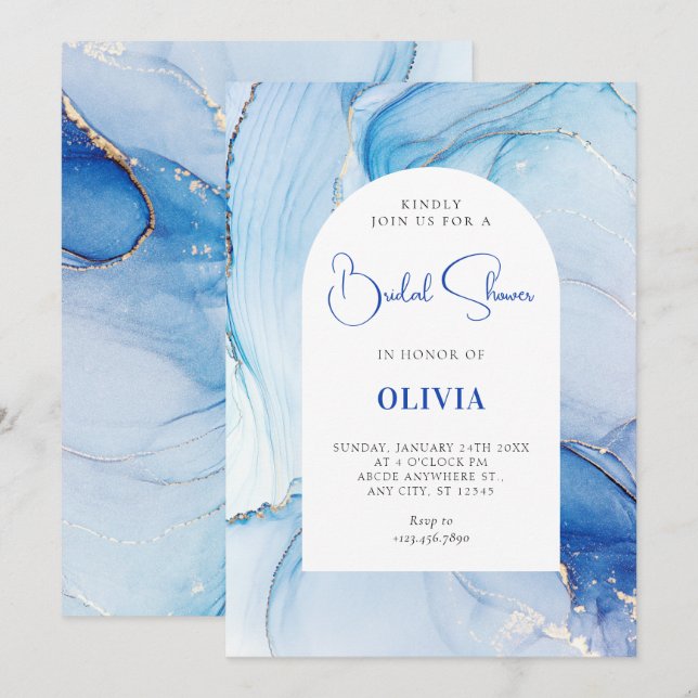 Invitación Resumen de mármol azul (Anverso / Reverso)