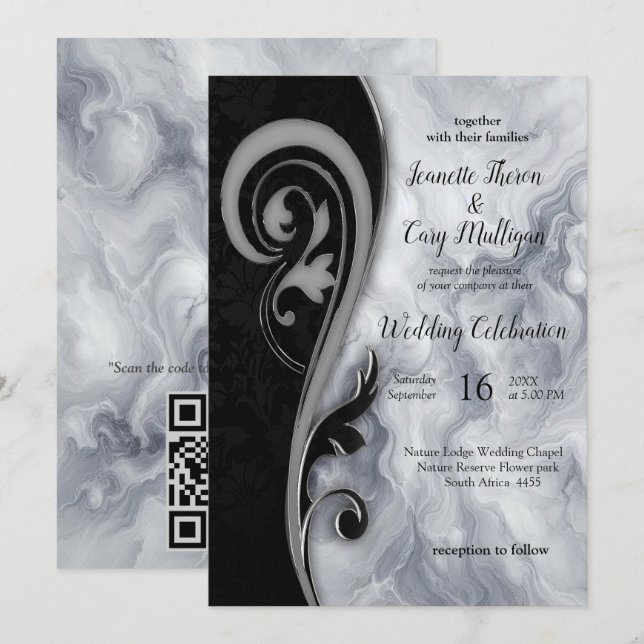 Invitación Resumen de oro sobre texturas de mármol negro y mi (Anverso / Reverso)