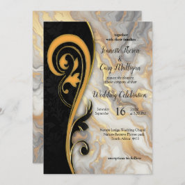 Invitación Resumen de oro sobre texturas de mármol negro y mi