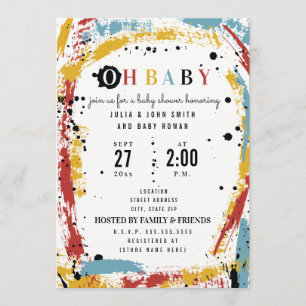 Invitación Resumen de pincel primario Unisex Oh Baby Shower
