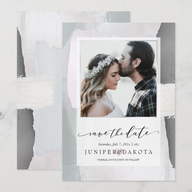 Invitación Resumen de PixDezines arte moderno Rubor Silver (Anverso / Reverso)