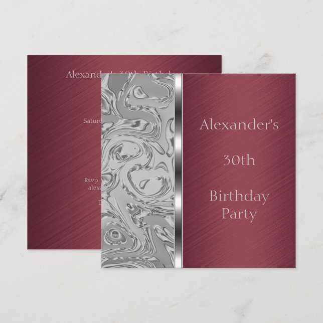 Invitación Resumen de Plata y Acto de Cumpleaños de Borgoña (Anverso / Reverso)