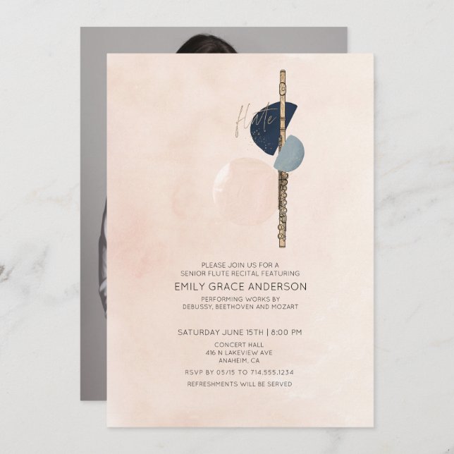 Invitación Resumen de Recital de Flauta Rosa y Azul Foto (Anverso / Reverso)