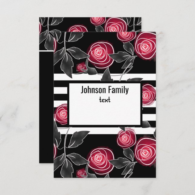 Invitación Resumen de rosas rojas modernas hojas esbozadas (Anverso / Reverso)