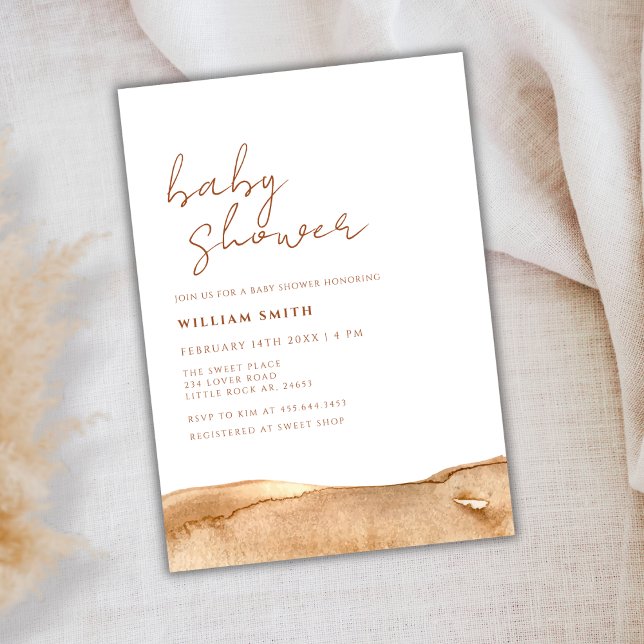 Invitación Resumen de Terracota Neutral Moderno Baby Shower (Modern Neutral Terracotta Abstract Baby Shower Invitation)