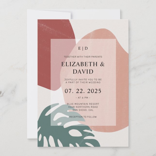 Invitación Resumen de Terracotta Monstera Leaf Boda moderno (Anverso)