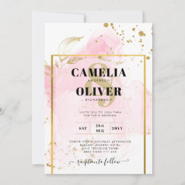 Invitación Resumen de tinta para alcohol de BODA de ORO PINK