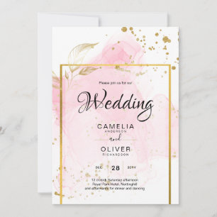 Invitación Resumen de tinta para alcohol de BODA de ORO PINK