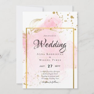 Invitación Resumen de tinta para alcohol de BODA de ORO PINK