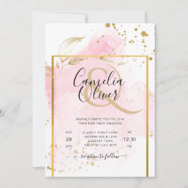 Invitación Resumen de tinta para alcohol de BODA de ORO PINK