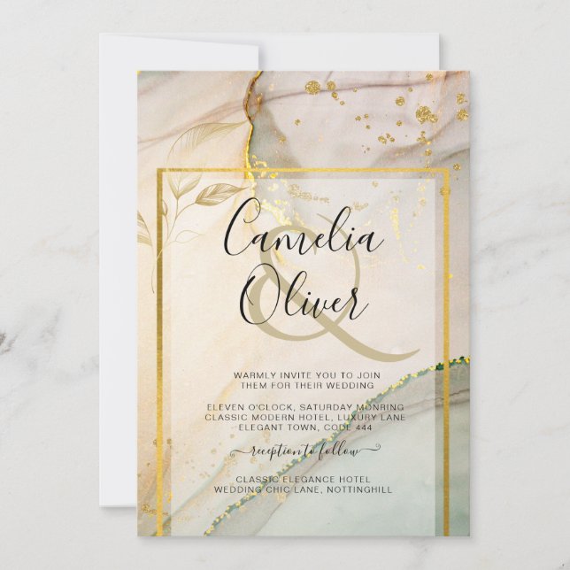 Invitación Resumen de tinta para alcohol Oyster Pearl Gold BO (Anverso)