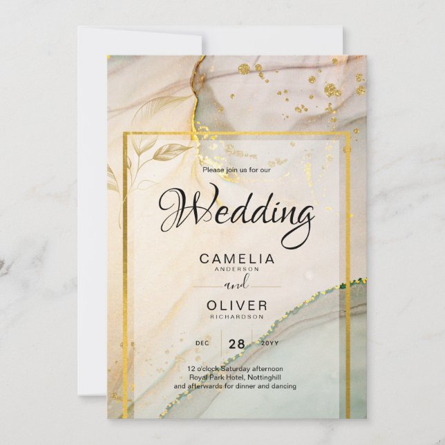 Invitación Resumen de tinta para alcohol Oyster Pearl Gold BO (Anverso)