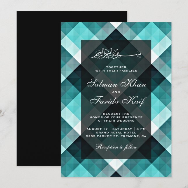 Invitación Resumen de turquesa geométrica Boda islámico (Anverso / Reverso)