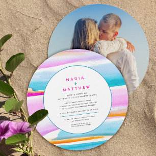 Invitación Resumen del boda de la ronda de fotos de marea tro
