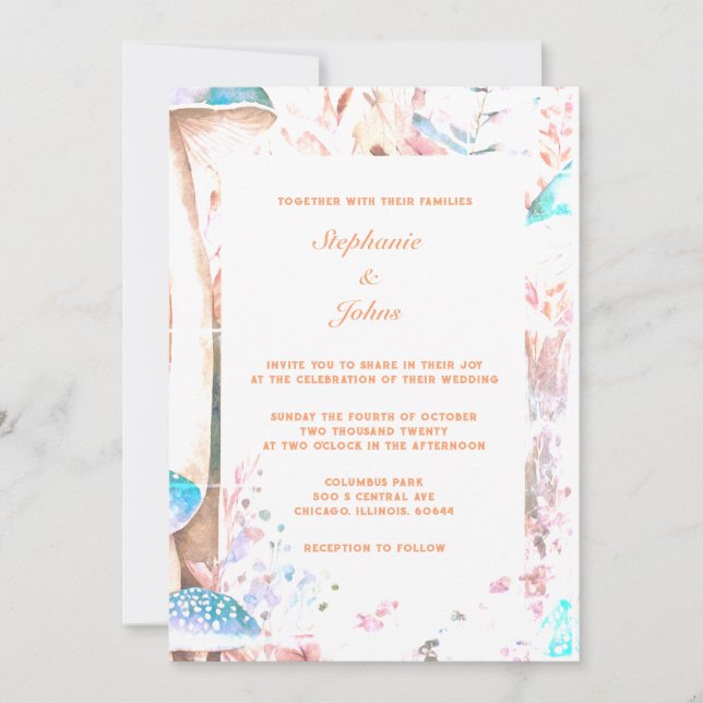 Invitación Resumen del hongo de Peach Fuzz Boho Woodland Boda (Anverso)