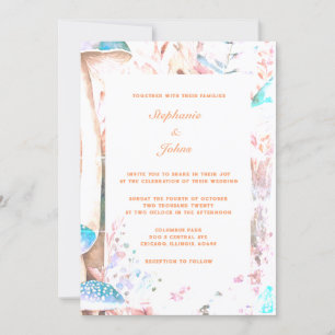 Invitación Resumen del hongo de Peach Fuzz Boho Woodland Boda