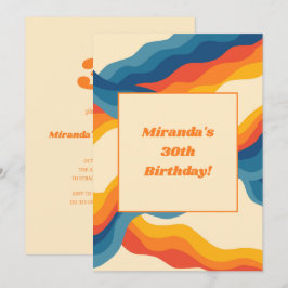 Invitación Resumen del patrón de banda ondulada azul retro Na