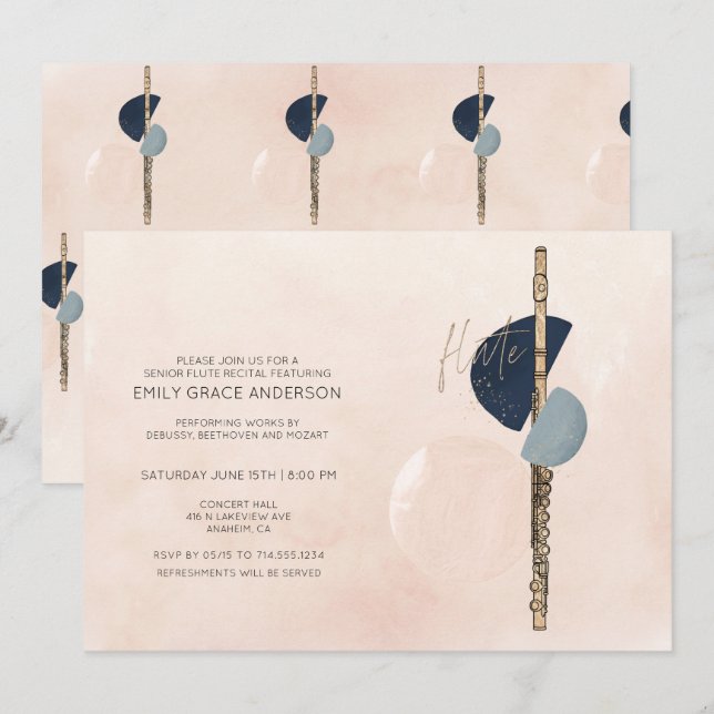 Invitación Resumen del Recital Fluido Rubor Pink & Navy Blue  (Anverso / Reverso)