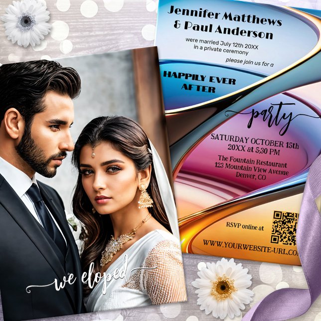 Invitación Resumen El Arte Es Feliz Siempre Después De La Fot (Happily ever after or elopement photo wedding invitation with a bold colored modern art abstract)