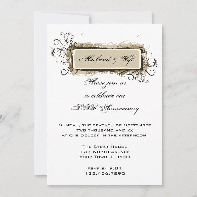 Invitación Resumen Fiesta de aniversario de Boda floral (Anverso)