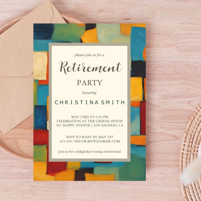 Invitación Resumen Fiesta de Jubilación Retro Geométrica Retr (Abstract Geometric Retro Playful Retirement Party Invitation)
