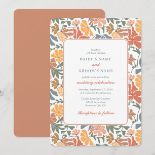 Invitación Resumen Floral y pájaros Boda moderno de mediados