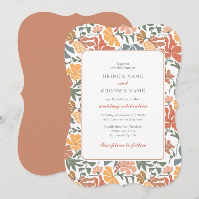 Invitación Resumen Floral y pájaros Boda moderno de mediados  (Anverso / Reverso)