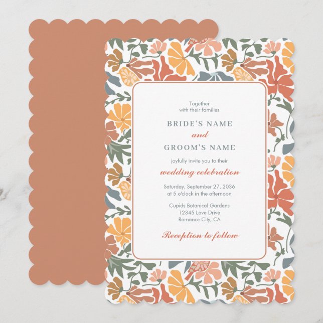 Invitación Resumen Floral y pájaros Boda moderno de mediados  (Anverso / Reverso)