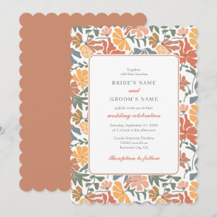 Invitación Resumen Floral y pájaros Boda moderno de mediados