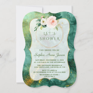 Invitación Resumen Flores rosadas de oro malaquita ducha de n