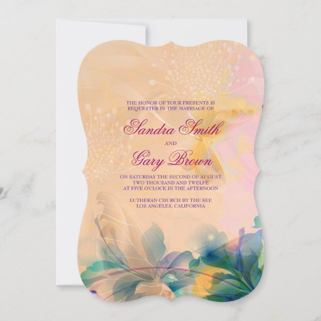 Invitación Resumen Fondo Floral Azul Y Boda Beige (Anverso)