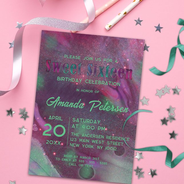 Invitación Resumen Glam Magenta Green Sweet Sparkly (Subido por el creador)
