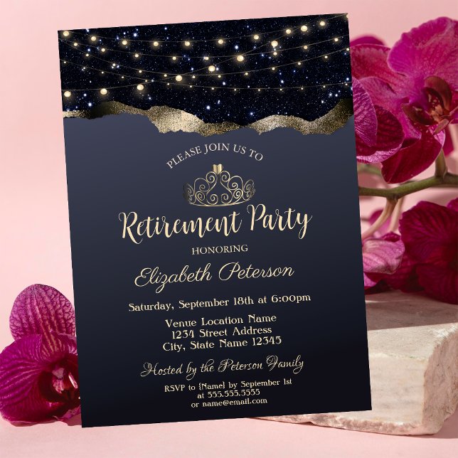 Invitación Resumen Glitte negro, luces, Fiesta de jubilación (Subido por el creador)