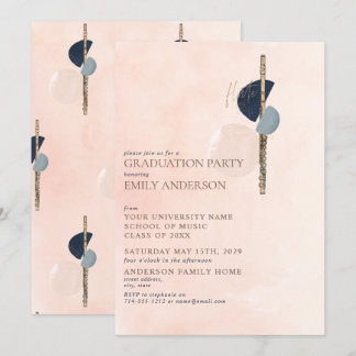 Invitación Resumen Graduación de flauta de oro rosa y azul de