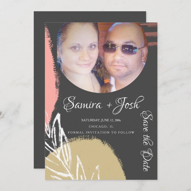 Invitación Resumen gris botánico Guardar foto de fecha (Anverso / Reverso)