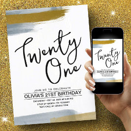 Invitación Resumen Guión Elegante Oro 21 cumpleaños