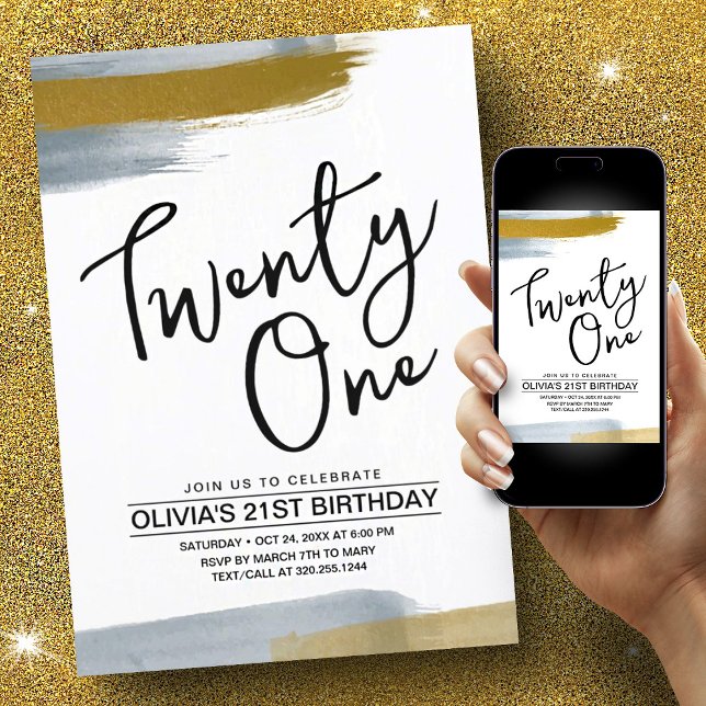 Invitación Resumen Guión Elegante Oro 21 cumpleaños (21st Birthday Abstract Script Elegant Gold Invitation)
