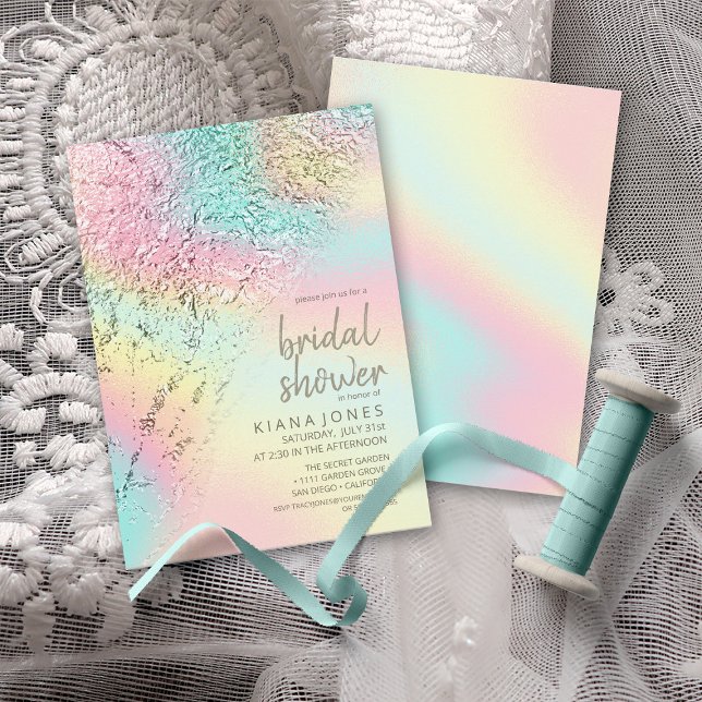 Invitación Resumen Holográfico Rainbow Bridal Shower ID775 (Front/Back In Situ)