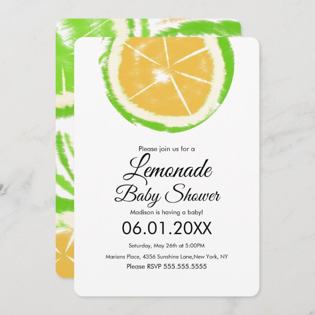 Invitación Resumen Lime Citrus Yellow Lemonade Baby Shower (Anverso / Reverso)