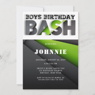 Invitación Resumen Lime Green Black Boys Bash Birday Party
