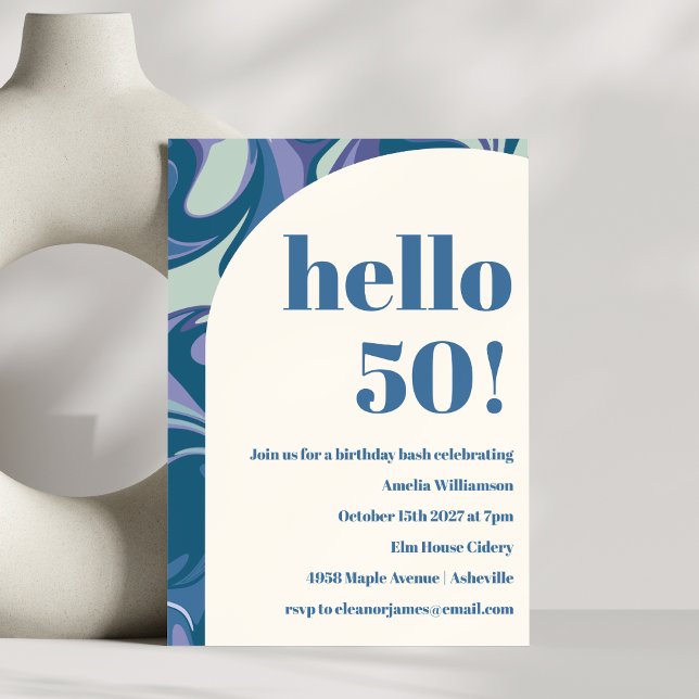 Invitación Resumen Marble azul Swirl Elegante fiesta de cumpl (Subido por el creador)