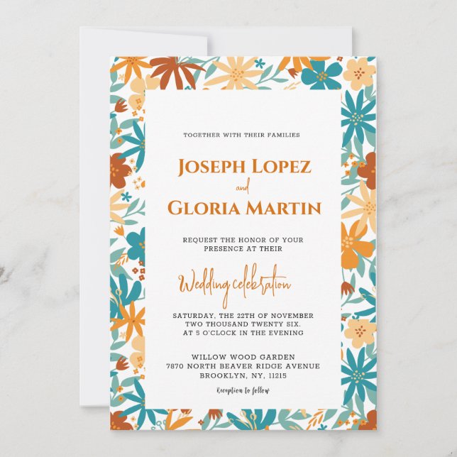 Invitación Resumen Moda de Flor Silvestre Negrita boda Brilla (Anverso)