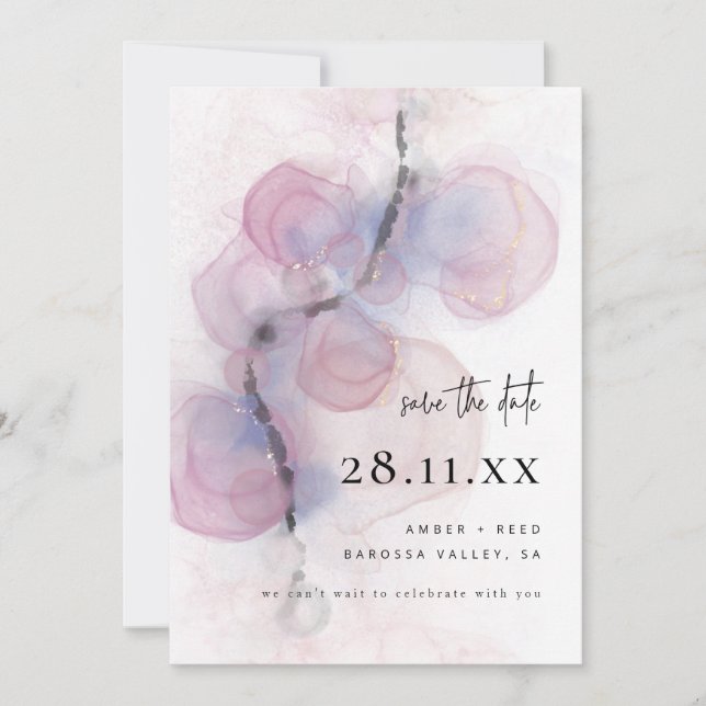 Invitación Resumen moderno Arte con tinta de alcohol rosa sal (Anverso)