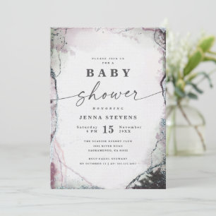 Invitación Resumen moderno Baby Shower morado y verde