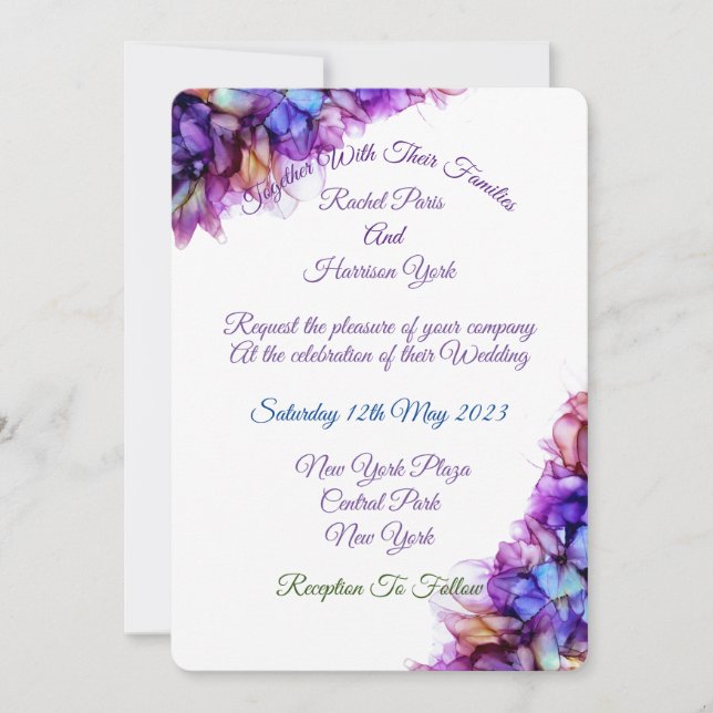 Invitación Resumen moderno Boda de tinta de neblina morada de (Anverso)