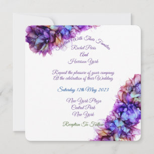 Invitación Resumen moderno Boda de tinta de neblina morada de