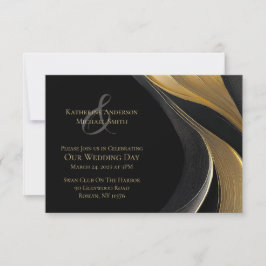Invitación Resumen moderno Boda elegante de color negro y oro
