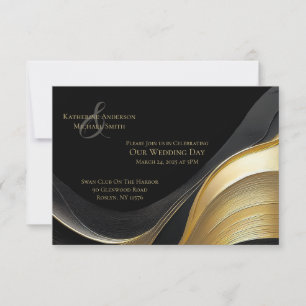 Invitación Resumen moderno Boda elegante de color negro y oro