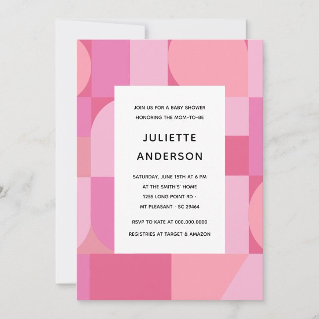 Invitación Resumen moderno Chica rosa Minimalista Baby Shower (Anverso)